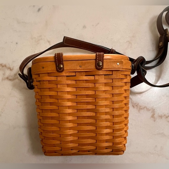 Rare Longaberger Hand Woven With Leather Strap And Trim Basket Purse Signed 2001 - Picture 11 of 14